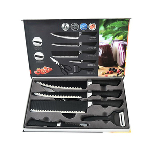 Muestra gratis 6 uds. Juego de cuchillos de Chef recubiertos de cerámica de acero inoxidable Santoku Messer japonés alemán cuchillo de cocina de acero en estuche - Product Image 6