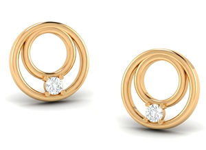 Pendientes de Oro de 14k con Doble Círculo, Fabricante de Joyería Minimalista con Diamantes Cultivados en Laboratorio VVS1, Pendientes Geométricos al por Mayor - Product Image 2