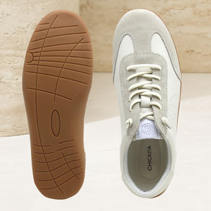 Chickita Bestseller <span class=keywords><strong>Sneakers</strong></span> da <span class=keywords><strong>Donna</strong></span> in Pelle di Vacchetta con Punta Affusolata Colore <span class=keywords><strong>Beige</strong></span> Motivo Patchwork Chiusura con Fascia Elastica Traforata - Product Image 5