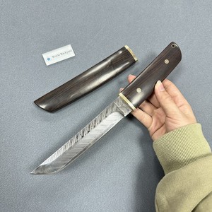 Dao Tanto thép Damascus hoa văn LHZR03B, cán gỗ lắp ráp, tay cầm bằng đồng đúc, vỏ dao bằng gỗ mun, dao khắc hoàn hảo - Product Image 1