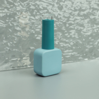 Flacon cosmétique en verre givré mat bleu carré écologique de 10 ml avec bouchon et pinceau pour vernis à ongles, huile, impression sérigraphique