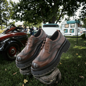 Chaussures habillées marron en cuir verni pour hommes, style Oxford Mocassin Gommino, à enfiler, plateforme antidérapante, printemps/automne, pour mariage/marié, bureau - Product Image 3