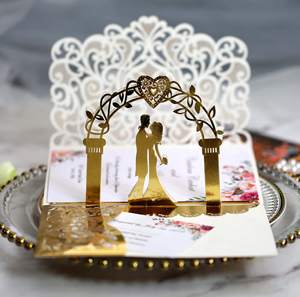 New Style Luxury 3D Pop Wedding Bride Greeting Cards Folded <b>Paper</b> Invitation Gold Stamping Eco-Friendly Lovely Printed <b>Pattern</b> - Product Image 2