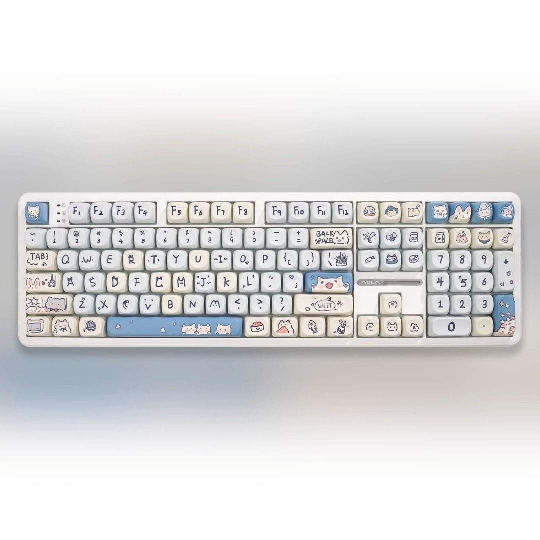 คีย์บอร์ด White-F108 + คีย์แคป M-OA Blue Cat