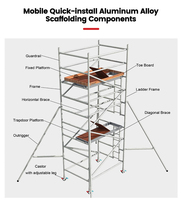 2 mètres 5m 6 m 12m 15m 20m Roues profilées en aluminium Tour d'échafaudage mobile avec escalier pour construction de maison Façade de sol