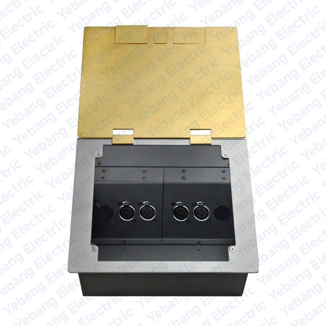 ZDK-240 Industrial Open Type Stainless Steel Brass Gold Finish 10A Flip up Floor Socket D Port XLR CE Raised Floor Box