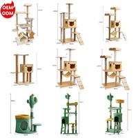 Arbre à chat moderne de luxe en bois avec tour à gratter en corde de sisal, design pliable pour plusieurs chats