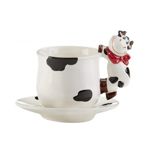Madeness − ensemble de tasses à thé et sous-tasses en céramique, 6x6 pouces, style projecteur de vache, pour le thé - Product Image 1