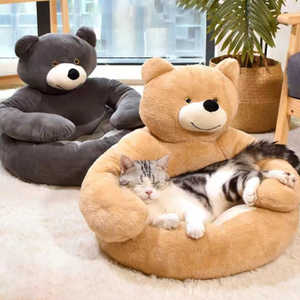 Personalizado desmontable lavable Cuddle Bear gato cama súper suave invierno cálido mascota cama gato dormir felpa cojín perro sofá cama - Product Image 1