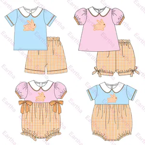 イースターバニーファッションバブルロンパースキッズ衣装コットンニットモノグラム幼児赤ちゃん女の子服セット