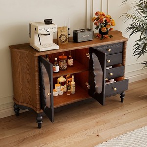 Aparador de estilo retro francés, gabinete de almacenamiento de madera maciza con diseño de puerta de mariposa para comedor - Product Image 2