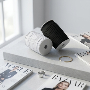 Commercio all'ingrosso Eco Friendly grande Stock nero bianco poliestere gomma 10mm fascia elastica piatta intrecciata per costumi da bagno - Product Image 1