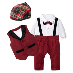 Abiti primaverili per bambini in cotone per bambini set regalo berretto + gilet + pagliaccetto per compleanno per bambino - Product Image 1