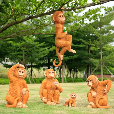 Wildlife Park life size resin jungle animals monkey statue/ fiberglass monkey statue for Africa