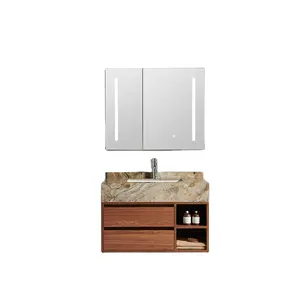Rocha placa cerâmica sem costura bacia madeira maciça banheiro armário espelho armário combinação