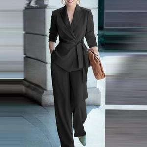 Conjuntos de Mujer de 2 Piezas, Trajes de Pantalón Elegantes, <span class=keywords><strong>Traje</strong></span> de Blazer y Pantalón con Cinturón, Estilo Casual de Negocios - Product Image 6