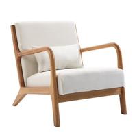 Fauteuil simple nordique en tissu simple et en bois massif pour salon, balcon, chambre à coucher, maison, personnalisation en gros
