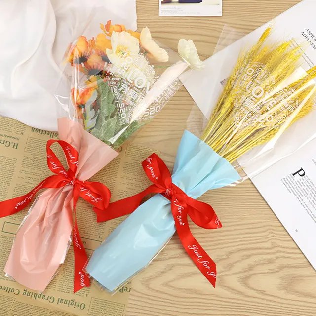 Alentines-bolsas de manga para ramo de flores, bolsa grande para regalo