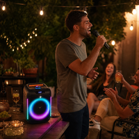 Enceinte DJ portable étanche pour extérieur avec basses puissantes, éclairage LED RGB, alimentée par batterie et microphone