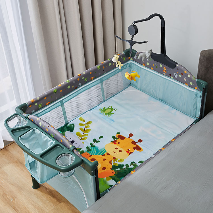 Детская мебель музыкальный колокольчик молния боковое открытие включает складной играть сон прикрепленная кровать детская кроватка