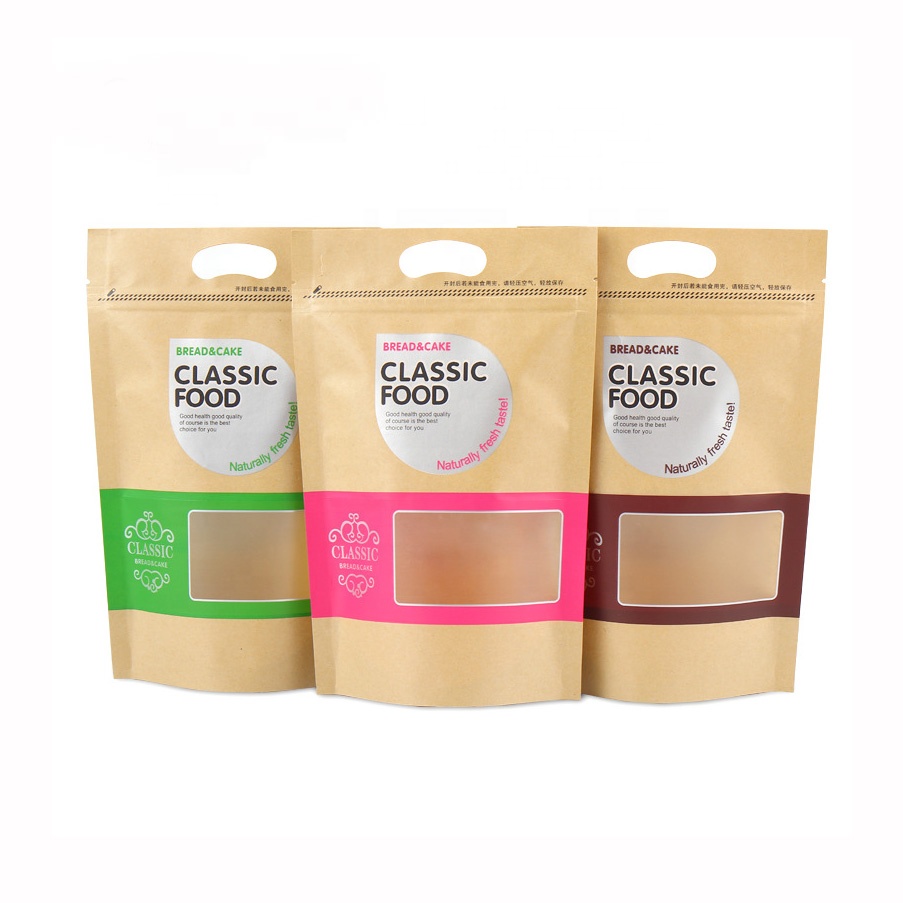 Biodegradable Custom Resealable Doypack Zip Lock Bags Stand up Pouch Kraft Paper Bags