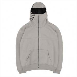 Sudadera con capucha y cremallera para hombre, estilo casual de otoño, con letras bordadas, de talla grande, con tela de estambre y máscara facial integrada, al por mayor - Product Image 3