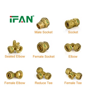 IFAN Suministro Profesional de Accesorios de Compresión PEX <span class=keywords><strong>Multicapa</strong></span>, Conexiones de Latón de <span class=keywords><strong>16</strong></span>-32MM, Codo y T en Latón para Compresión - Product Image 1