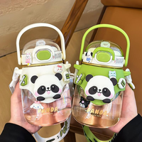 Botella de Agua Infantil de Gran Capacidad con Diseño de Panda, 820 ml, Tapa Elástica y Pajita