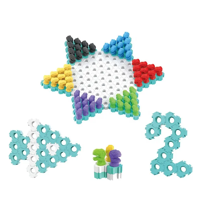 Jogo Clássico Estratégia Jogo Educacional Jogos de Tabuleiro DIY Dinosaur Building Block Chinese Checkers For Kids