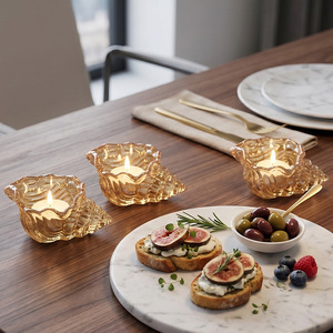 Portacandele in Vetro Ambrato a Forma <span class=keywords><strong>di</strong></span> Conchiglia in Stile Nordico Minimalista, Decorazione Romantica da Tavolo, Accessorio Creativo per la Casa - Product Image 2