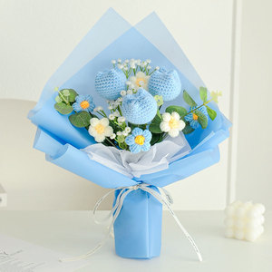Ramo de Rosas Tejidas a Mano con Flores Mixtas de Lana, Color Rosa, Morado y Azul, para Decoración de Arco del Día de San Valentín, Marca DREA - Product Image 6