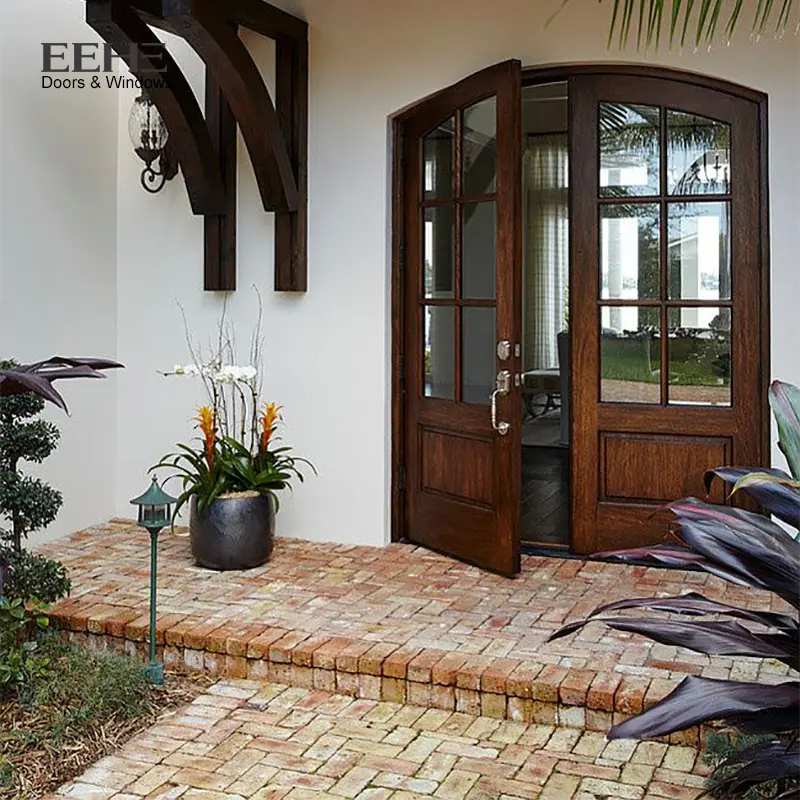 Traditional Design and Rural Style Wooden Double Casement Door High Quality Entry Wooden Door