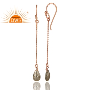 Boucles d'oreilles en pierres précieuses pyrite Créateur de mode en gros Plaqué or rose 18 carats Chaîne en argent Boucles d'oreilles Bijoux Collection vintage - Product Image 3