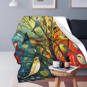 Colorful Branch Songbird Flannel Blanket Throw Blanket Nap Blanket Super Soft Machine Washable for Travel <b>Camping</b> Custom Print - Product Image 4