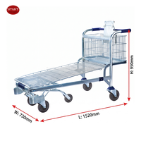 Chariot de manutention robuste 600 kg à 5 roues pour entrepôt, chariot de picking, chariot de distribution au détail, chariot à plateforme en U avec panier