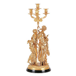 Candélabre en laiton doré style français, <span class=keywords><strong>5</strong></span> bras, avec figurines classiques masculines et féminines, pour décoration intérieure et religieuse - Product Image 1