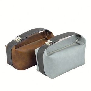 Portable Handheld Travel Makeup <b>Bag</b> Vintage Burgundy PU Cosmetic Pouch for Women Daily - Product Image 1
