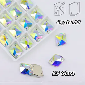 SZ Cosmic Sew - On Stone K9 Glass 13*17mm 2 Holes Diamond Crystal AB Flat Back Rhinestones For Women Dress Cloth