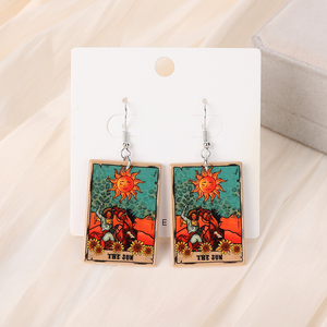 1 par de pendientes de gota de vaquero, tarjeta de cubierta de <span class=keywords><strong>Tarot</strong></span>, <span class=keywords><strong>Luna</strong></span>, Taco y amante, artesanías de adivinación, regalo de joyería de moda - Product Image 3