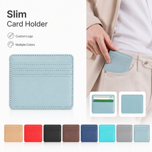 Porte-cartes fin en cuir PU, 3 emplacements pour cartes, 10x8cm, portefeuille minimaliste, 8 couleurs, logo personnalisé, OEM pour le bureau - Product Image 1