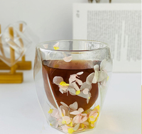 Vente en gros OEM/ODM – Tasse à café/thé en verre à double paroi avec fleurs séchées, design moderne et épuré, origine Guangdong