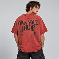 T-shirt graphique vintage personnalisé délavé à l'acide pour homme, coupe oversize, manches raglan, ourlet brut, imprimé déchiré et craquelé, style streetwear