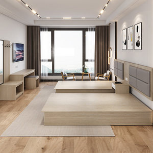 Hotel Room Furniture Cheap <b>Bed</b> Bedroom Set Modern Wooden Apartment - Product Image 5