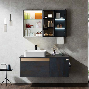 Plateau en bois moderne flottant Combo petits éviers et avec unité mince évier simple vanités boutique gris blanc chêne salle de bain vanité - Product Image 2