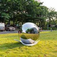 Maoping Grand Jardin Décoratif Extérieur En Métal Artisanat Miroir Poli Creux Sphère Statue En Acier Inoxydable Boule Sculpture