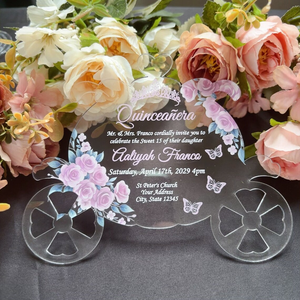 Invitations en acrylique pour Quinceañera, thème Citrouille Bleu Clair, style Cendrillon, avec fleur et <span class=keywords><strong>couronne</strong></span>, pour événements élégants et Bat Mitzvah - Product Image 2