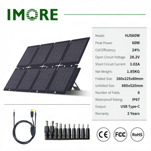 แผงโซลาร์เซลล์แบบพับได้ 60W ประสิทธิภาพ 24% โมโนคริสตัลไลน์ ETFE USB Type C IP67 เครื่องชาร์จพกพาสำหรับการตั้งแคมป์ เดินป่า และใช้งานกลางแจ้ง - Product Image 2