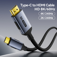 Câble USB-C vers HDMI 8K 60Hz OEM, en PVC, cuivre sans oxygène, alliage d'aluminium, HDR, VRR, tressé, pour ordinateur portable, téléphone, téléviseur, projecteur