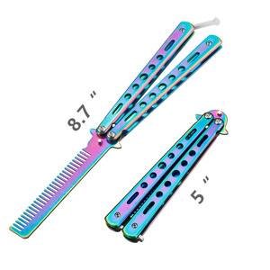 BC-4529 Chất lượng cao <span class=keywords><strong>BaliSong</strong></span> Thép không gỉ gấp đào tạo thực hành lược bàn chải tóc huấn luyện viên cầu vồng bướm dao Lược - Product Image 2
