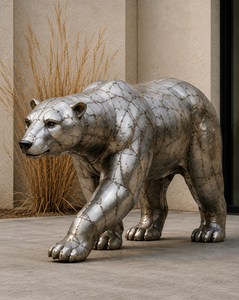 Escultura de Oso Plateado, Estatua de Oso Polar de Metal, Figura de Animal Caminando para Decoración de Jardín, Hogar, Patio y Paisaje - Product Image 4